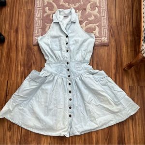 Vintage MILANZO light wash denim dress sleeveless 80s 90s cotton cottagecore